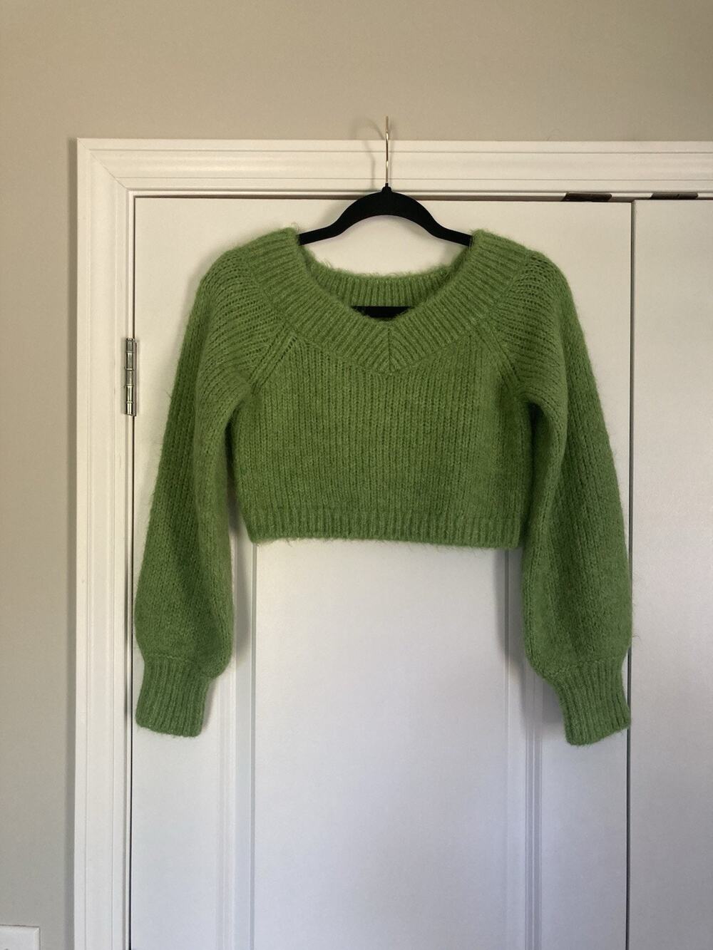 & OTHER STORIES Kelly Green Wool Alpaca Cropped Knit Jumper Sweater Size S